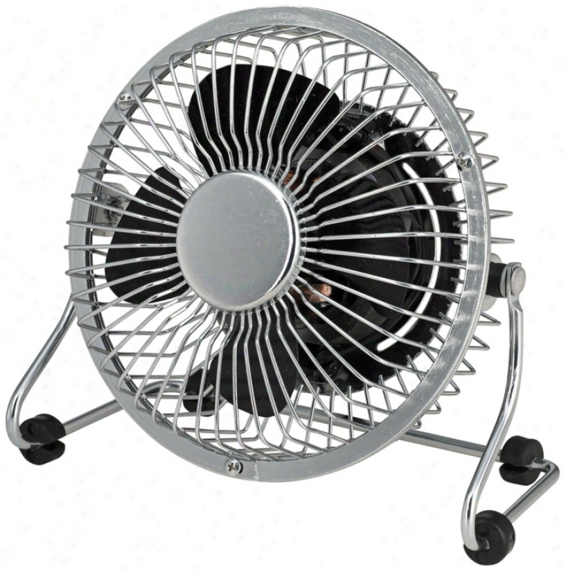 4" Desk Fan In Chrome  Mini Grill With Black Blade (r2814)