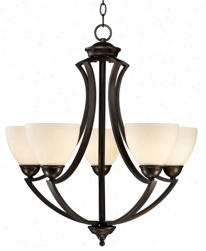 5-light Curves 24" Wide Frosted Glass And Bronze Chandelier (v0306)