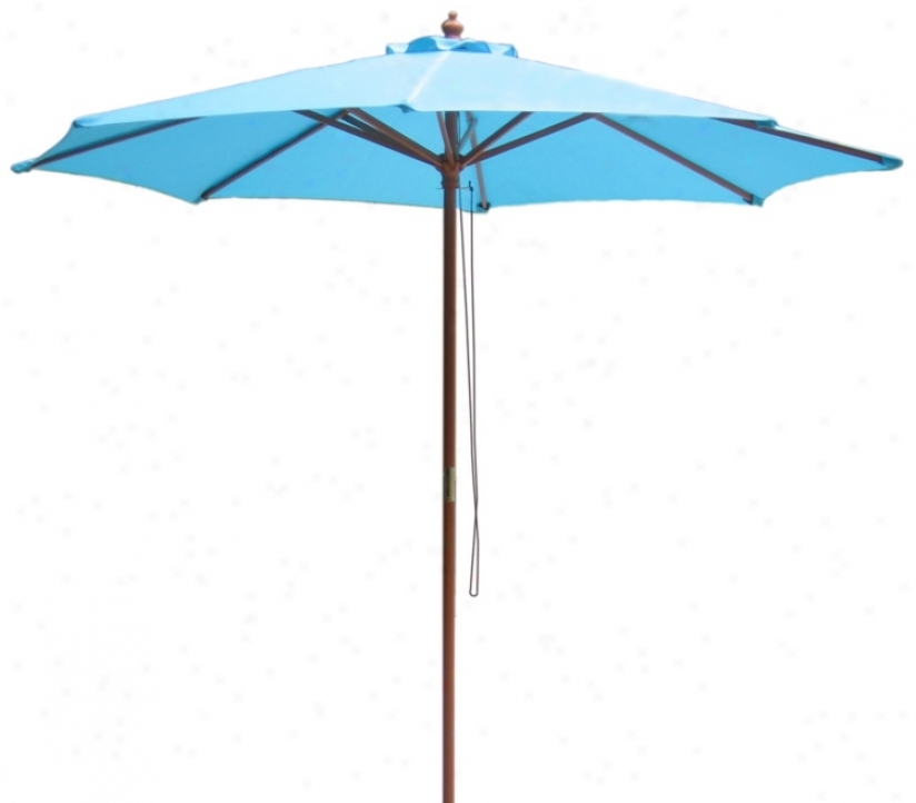 9' High Mountain Blue Market Umbrella With Wooden Pole (t4725)