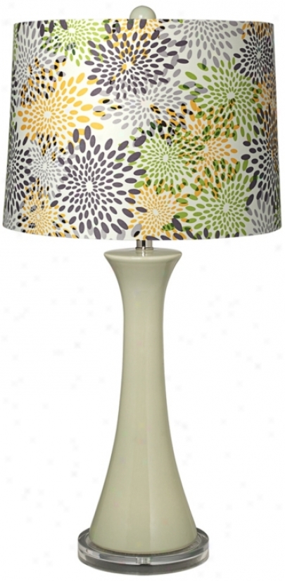 Abstract Flower Shade Tapered Green Col8mn Ceramic Table Lamp (t5900-t7094)