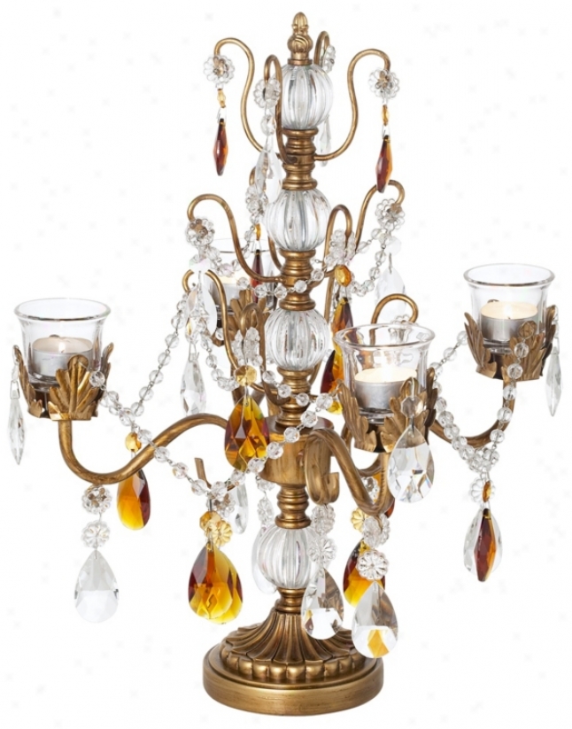 Amber & Antique Gold 18" High Beaded Candelabra (p1767)