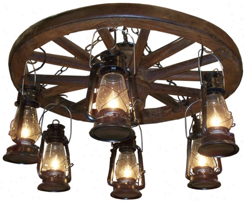 Amberwood Blac Lanterns 36" Wagon Wherl Chandelier (k9034)