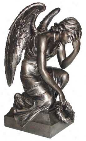 Angel With Wings Antique Bronze Sculpture (h5496)