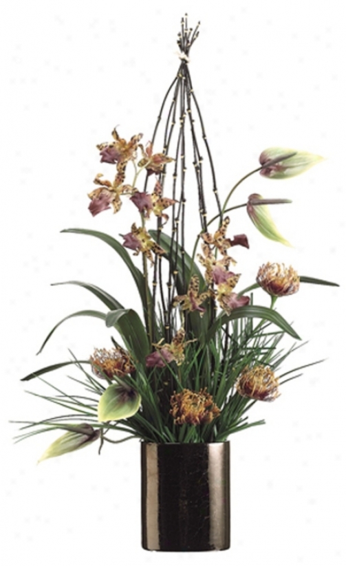 Anthurium And Protea In Ceramic Vase Faux Flowers (n6710)