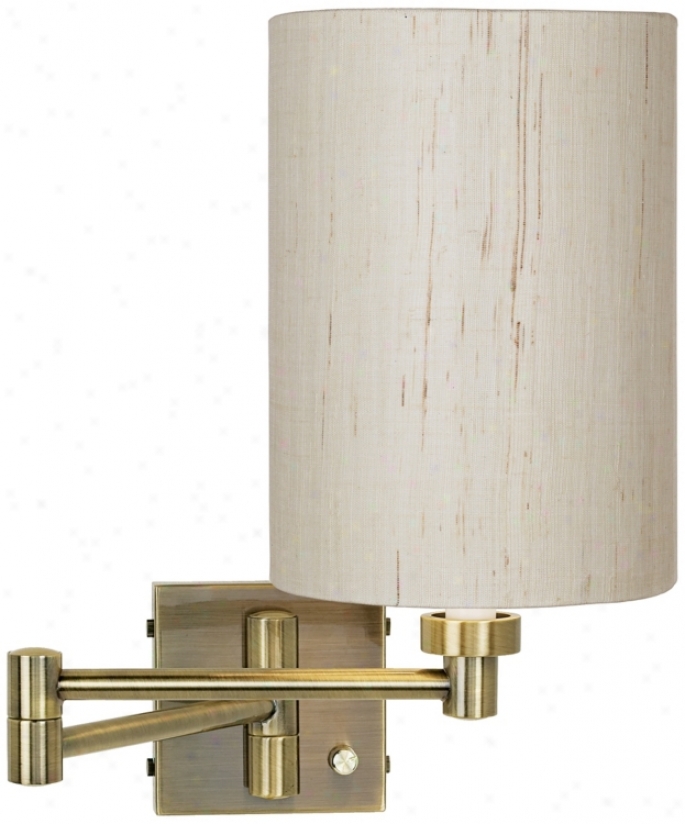 Antique Brass With Ivory Linen Shade Plug-in Swing Arm Wall Lamp (37857-00184)