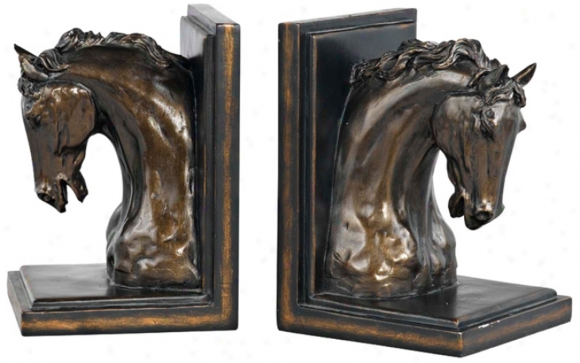 Antique Alloy of copper Horse Bookends g(8891)