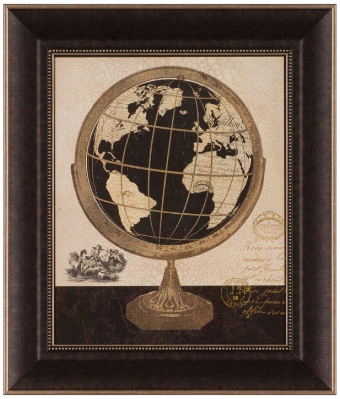 Antique French Globe 25 1/2" High Framed Wall Art (t0207)