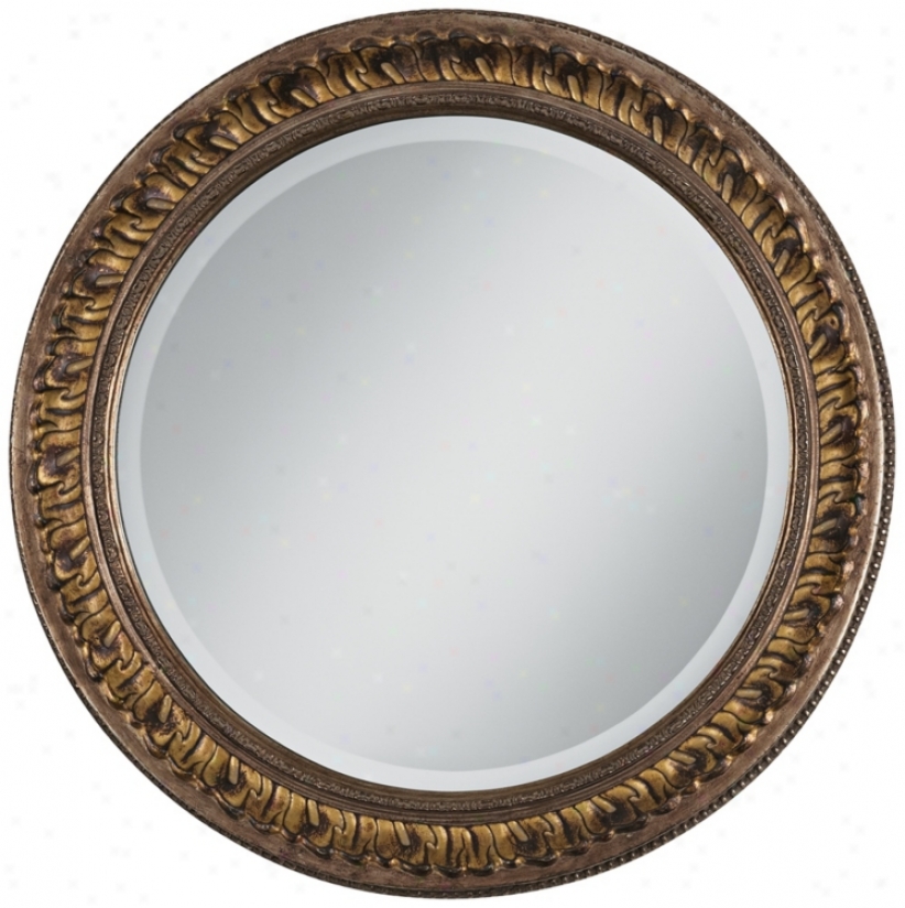 Antique Gold Floral Relief 25 3/4" Wide Round Wall Mirror (v0427)