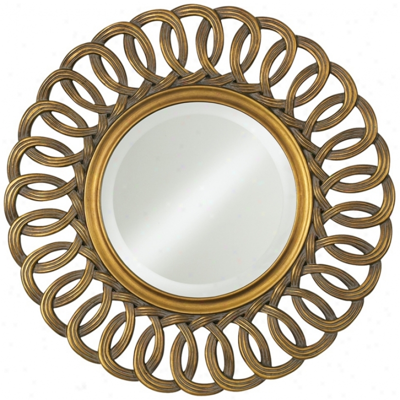 Antique Gold Linked Loops 30" Elevated Round Wall Mirror (n5824)