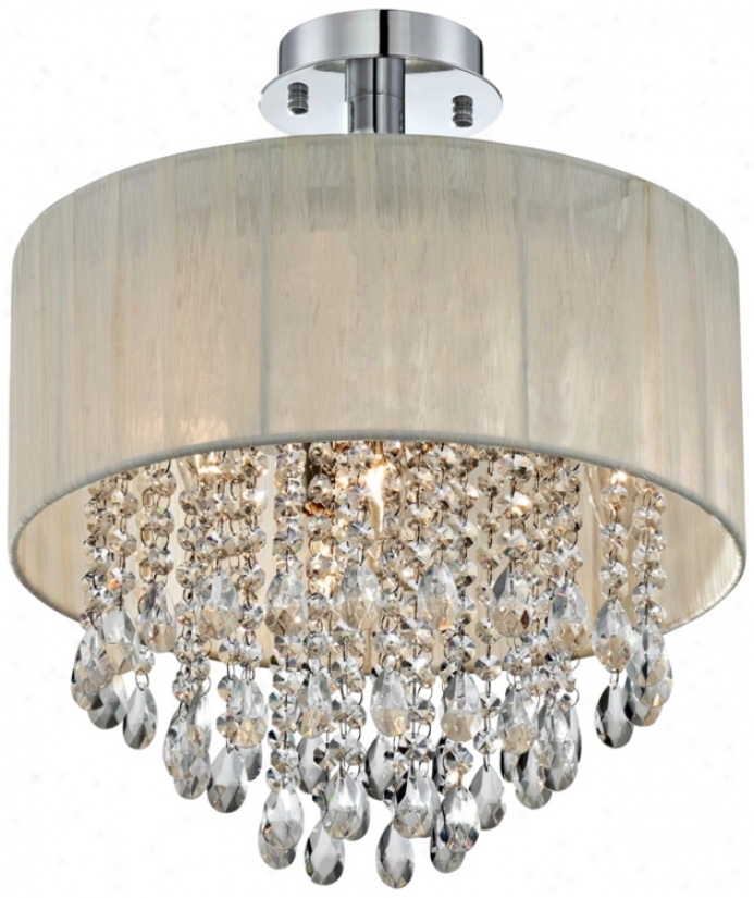 Antique Ivory Shade And Crystal Semi-flush Ceiling Light (u0278)