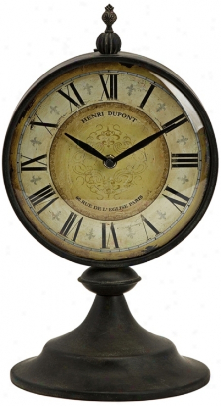 Antique Round Metal Christopher Tabletop Clock (t9633)