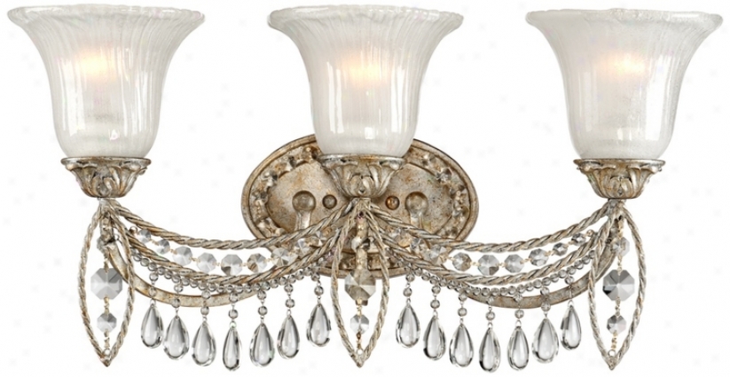 Antique Silver And Crystal 3-light 23" Wise Bath Fixture (v2445)