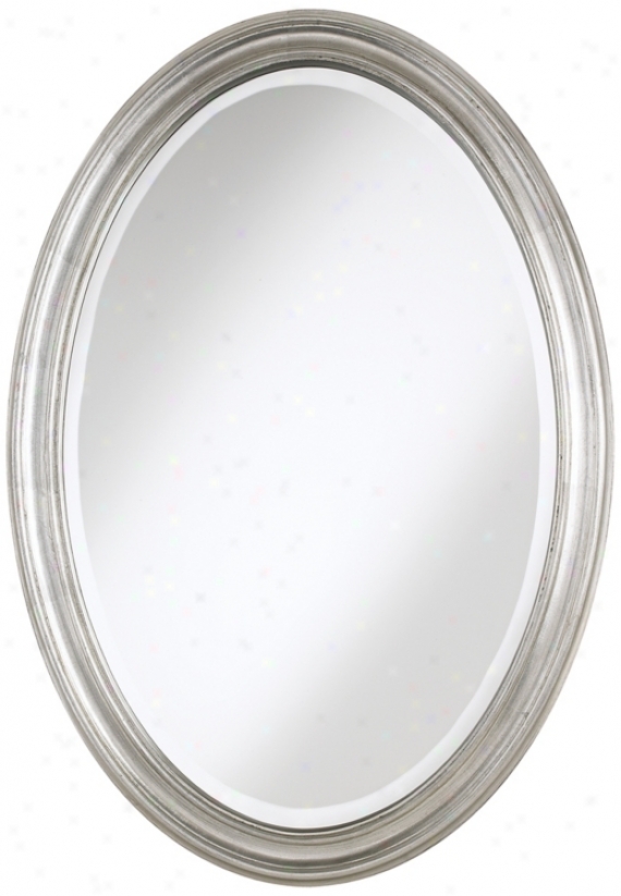Antique White Finish Oval 34" High Wall Mirror (t4630)