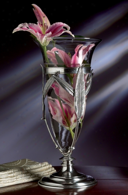 Antique Silver Floating Leaf Glass Vase (h8006)