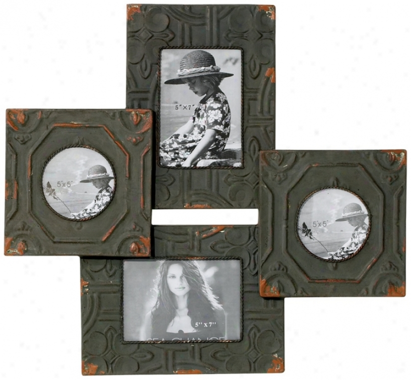 Antique Tiles 21 1/2" High Four Photo Frames Wall Decor (n7216)