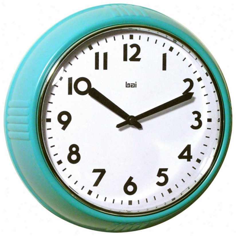 Aqua Retro Round 9 1/2" Wide Wapl Clock (n1904)