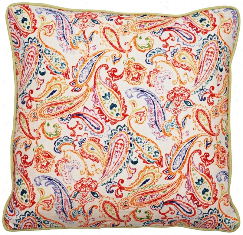 Bali Multicolor Bright Paisley 22" Square Linen Fling Pillow (t6147)