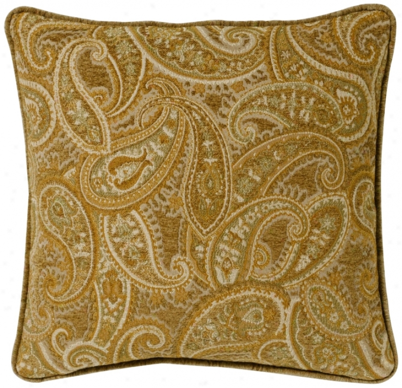 Beige-gold Paisley 02" Square Pillow (g2935)