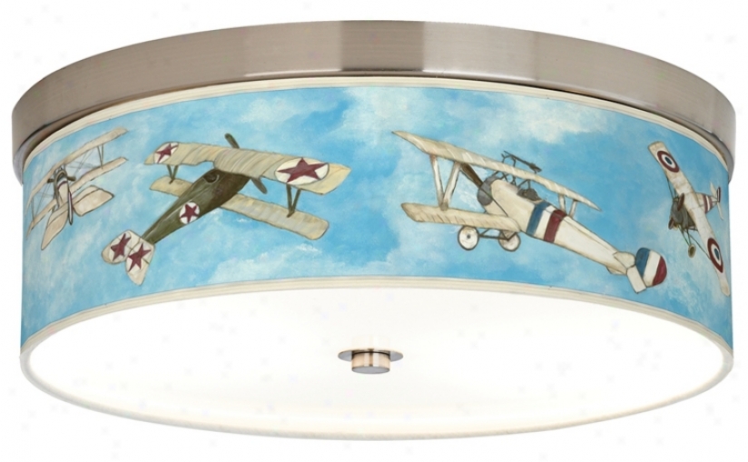 Biplane Flyers Giclee Nickel Cfl Flushmount Ceiling Light (h8796-m0552)