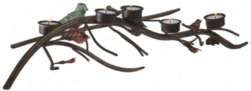 Fowl And Leaves On Branch Tealight Candle Holder (u0711)