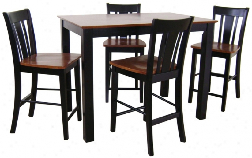 Black And Oak Gathering Table With Slatback Stools (u4338)