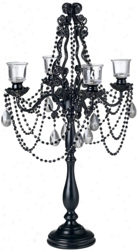 Black And Smoke Crystal Beaded Candelabra (p1760)