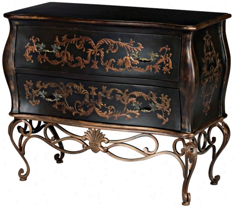 Black Bombe Chest On Gold Metal Base (j8597)