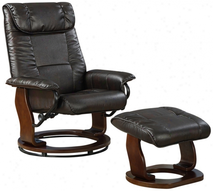 Black Bonded Leather Wood Base Swivel Recliner And Ottoman (w1360)