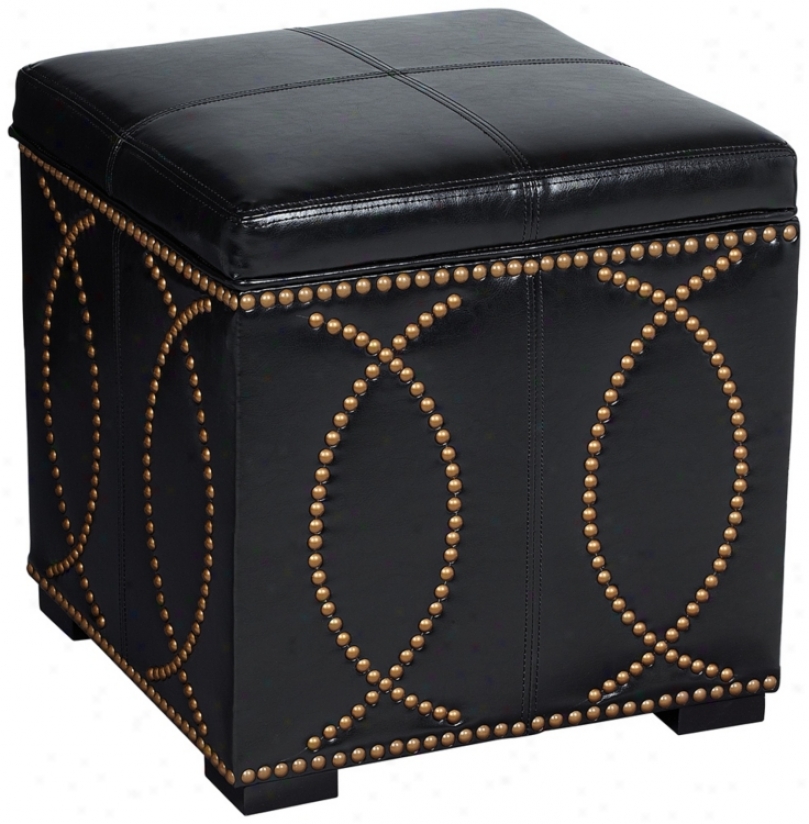 Black Faux Leather 18" Square Storage Ottoman (u4615)