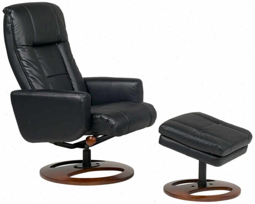 Black Faux Leather Swivel Recliner With Ottoman (p7560)