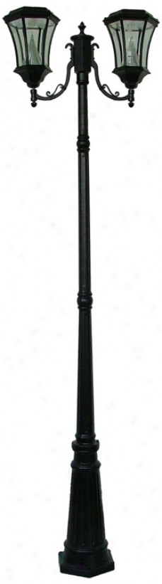 Black Finish Solar Led Double Lamp Post (22685)