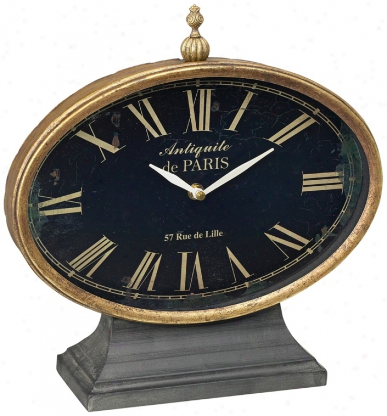 Black Iron By the side of Antique Gold Trim Tabletop Clock (n7580)