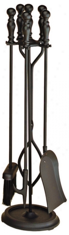 Black Natual Iron Round Basd 4-piece Fireplace Tool Set (u9626)