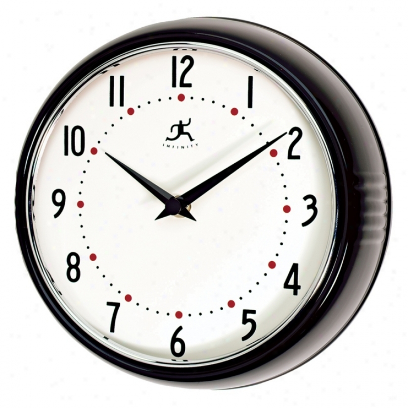 Black Retro Round Metal 9 1/2" Wide Wall Clock (g8761)