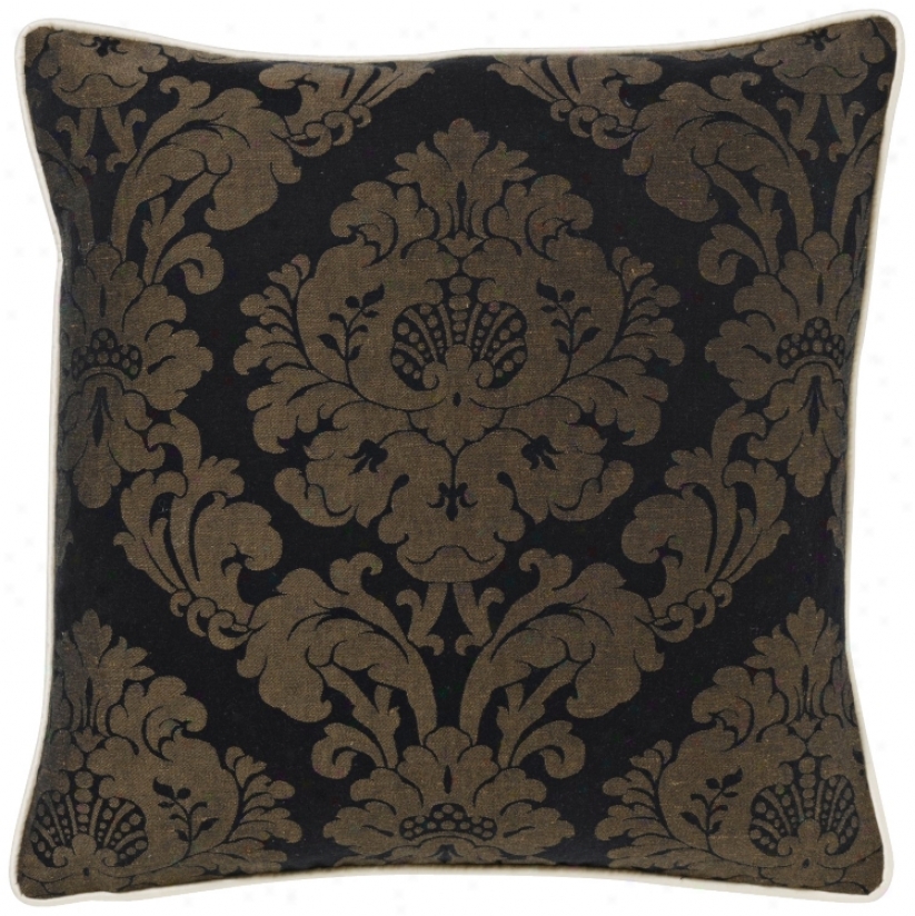 Black Rosette Damask 18" Square Pillow (g2965)