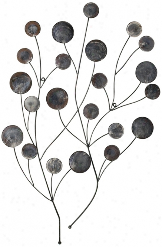 Black With Silver Tree Sprig Metal 31" High Wall Decor (m0685)