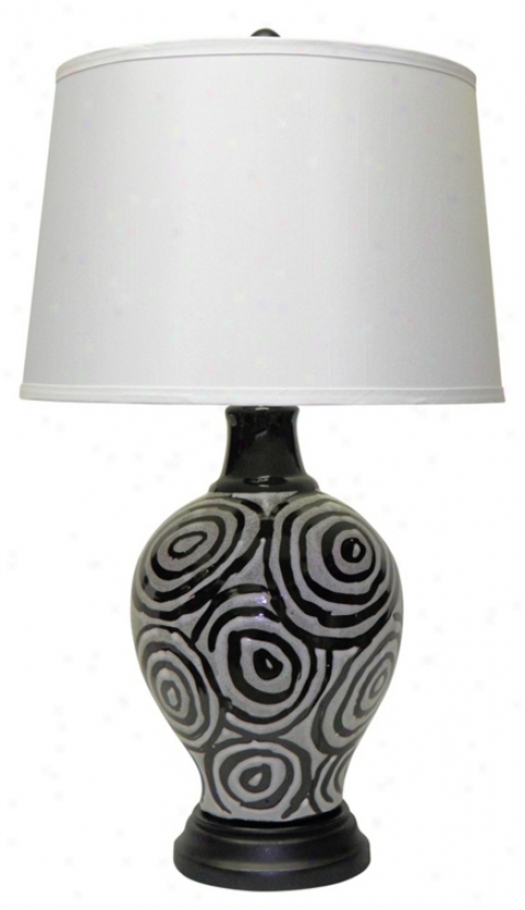 Black/white Handpainted Swirl Table Lamp (u6466)