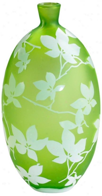 Flower Large Green And White Glass Vase (v1366)