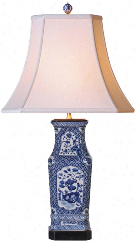 Blue And White Contoured Four-sided figure  Porcelain Vase Table Lamp (g7057)