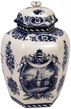 Blue And White Porcelain 10 1/2" High Jar (r3264)