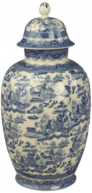 Blue And White Porcelain 16&quit; High Jar (r3277)