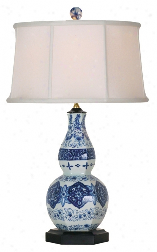 Blue And White Porcelain Hxeagonal Gourd Table Lamp (j4926)