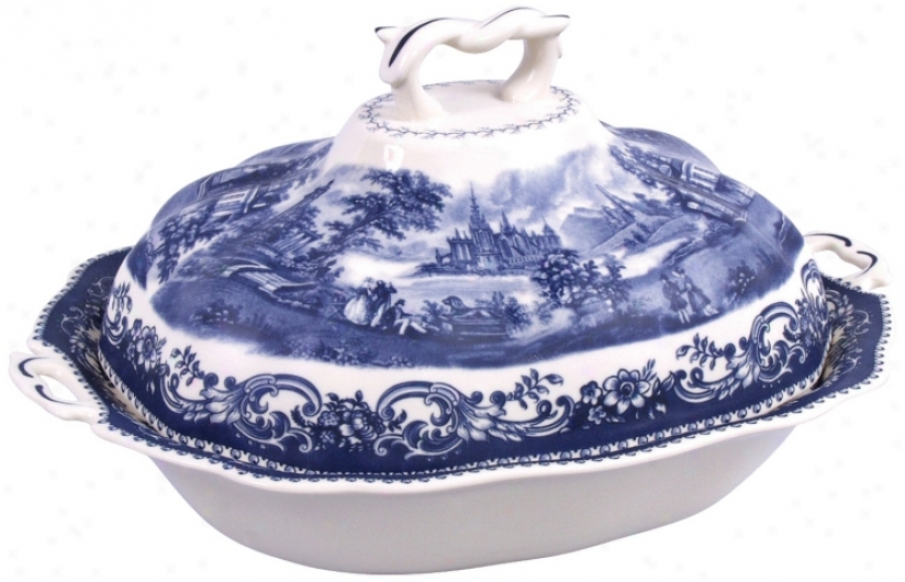 Blue And White Porcelain Treen With Cover (r3224)