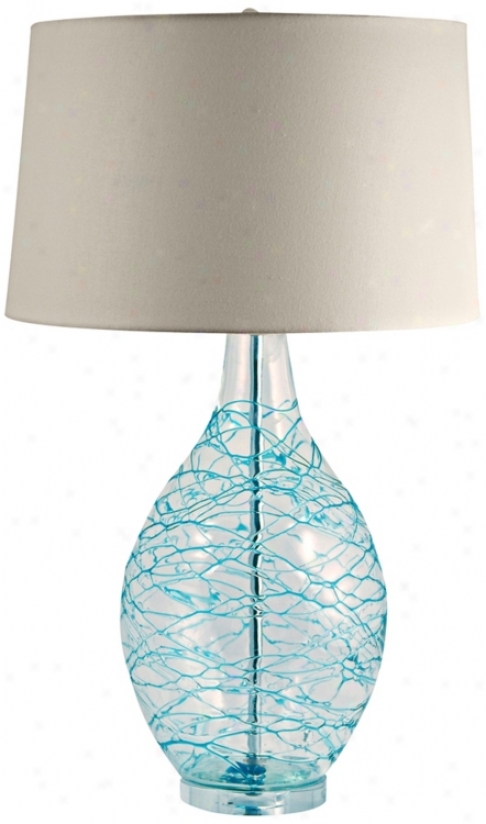 Blue Glass Swirl Over Clear Glass Table Lamp (v1795)
