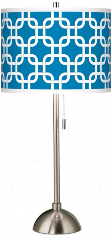 Blue Lattice Giclee Brushed Steel Table Lamp (60757-w3510)