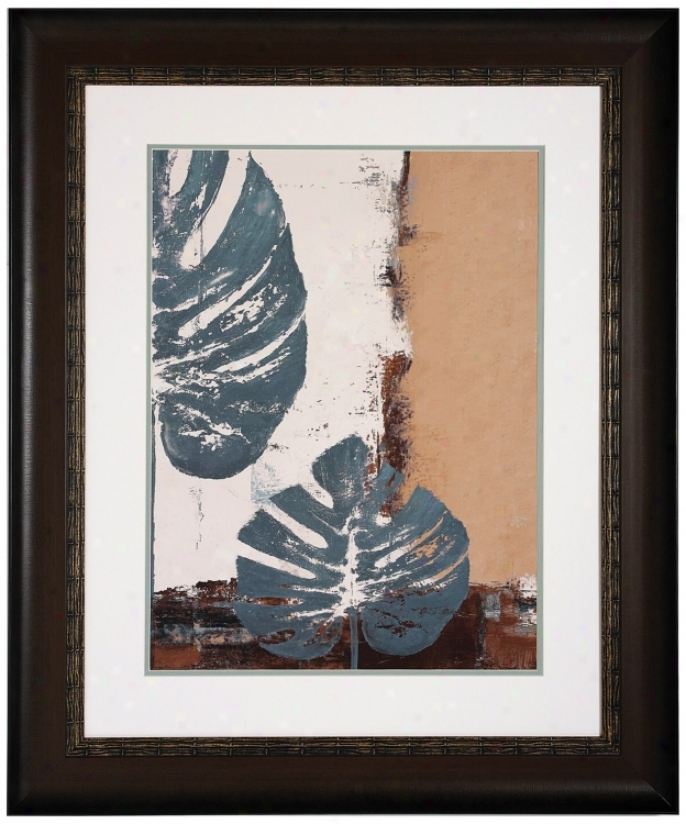 Blue Leaves I 36" High Framed Leaf Wall Art Print (v6955)