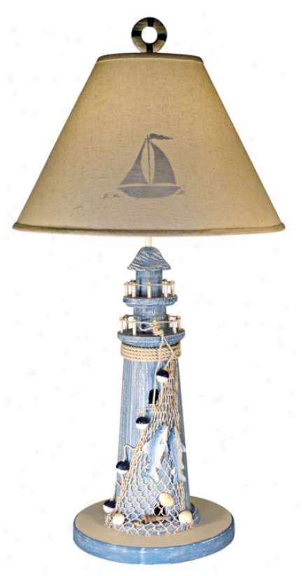 Dismal Lighthouse Stenciled Shade Nautical Table Lamp (39734)