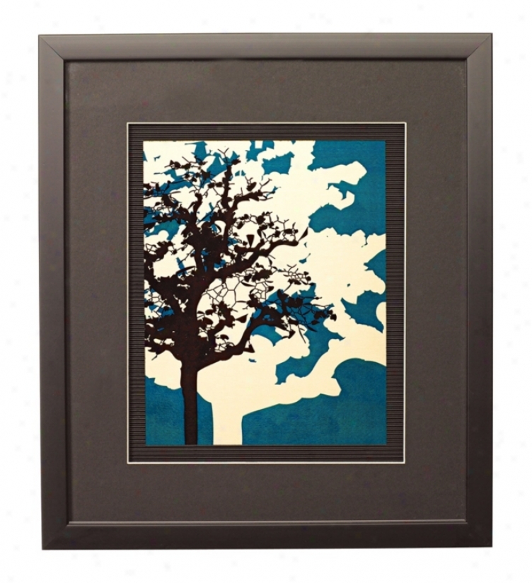 Blue Metal Trees C Framed 17" High Wall Art (k2030)