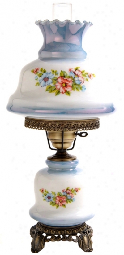 Azure Tint Floral Night Light Hurricane Table Lamp (f7957)