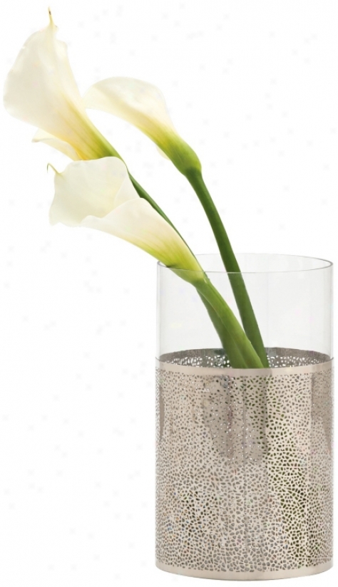 Bombay 10" High Poilshed Nickel Finish And Glass Vase (r8605)